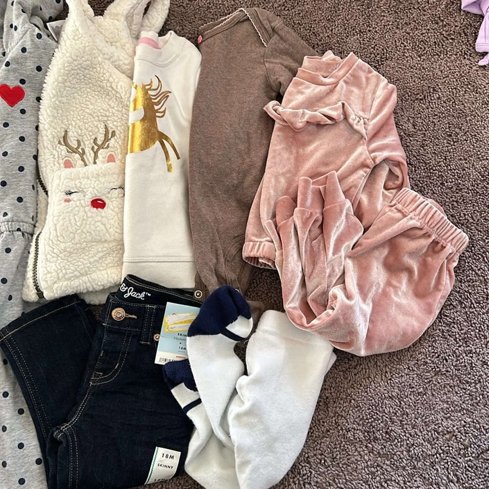 Babygirl 18m fall & winter footie romper dress sweater pants bundle!!